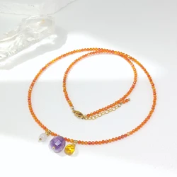 Lii Ji Choker Orange Zircon With Amethyst Moonstone Stainless Steel Gold Plated Charms Necklace 46+3cm