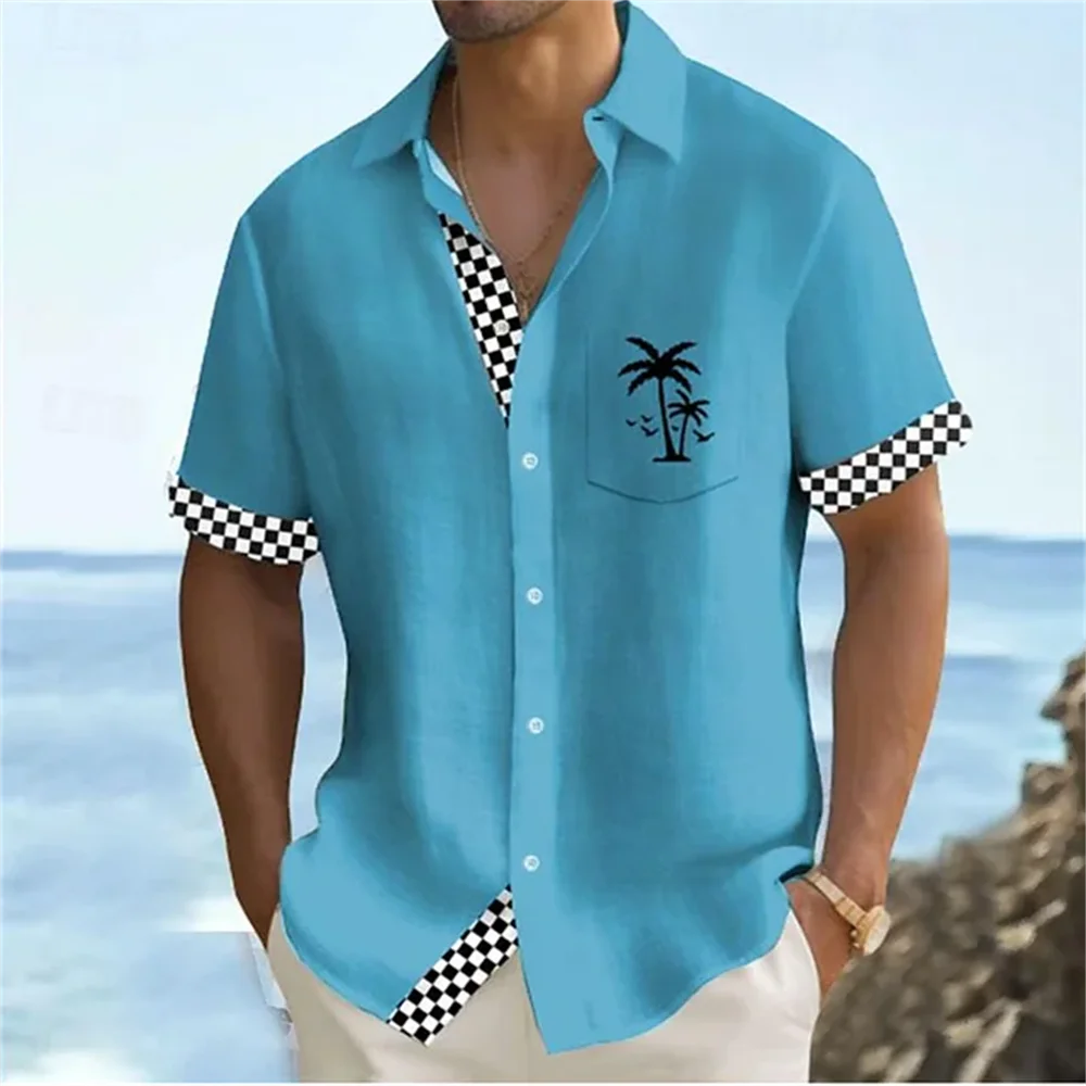 

Plaid Summer Hawaiian Shirt Vacation Men's Shirt Outdoor Vacation Lapel Short Sleeve Shirt Comfortable Oversized Shirt XS-5XL