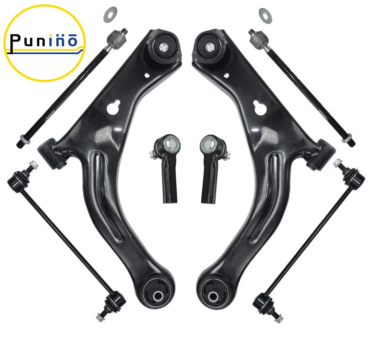 Punino 8pcs Front Lower Control Arm Sway Bar Link Tie Rod End Set for Ford Escape Mazda Tribute 2005 2006 2007 2008 2009