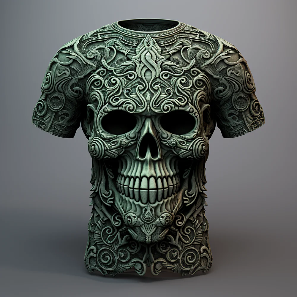 Retro T-Shirts Voor Mannen 3d Skull Print Modieuze Herenkleding Straatontwerper Korte Mouw T-Shirts Losse Oversized T-Shirt 2024