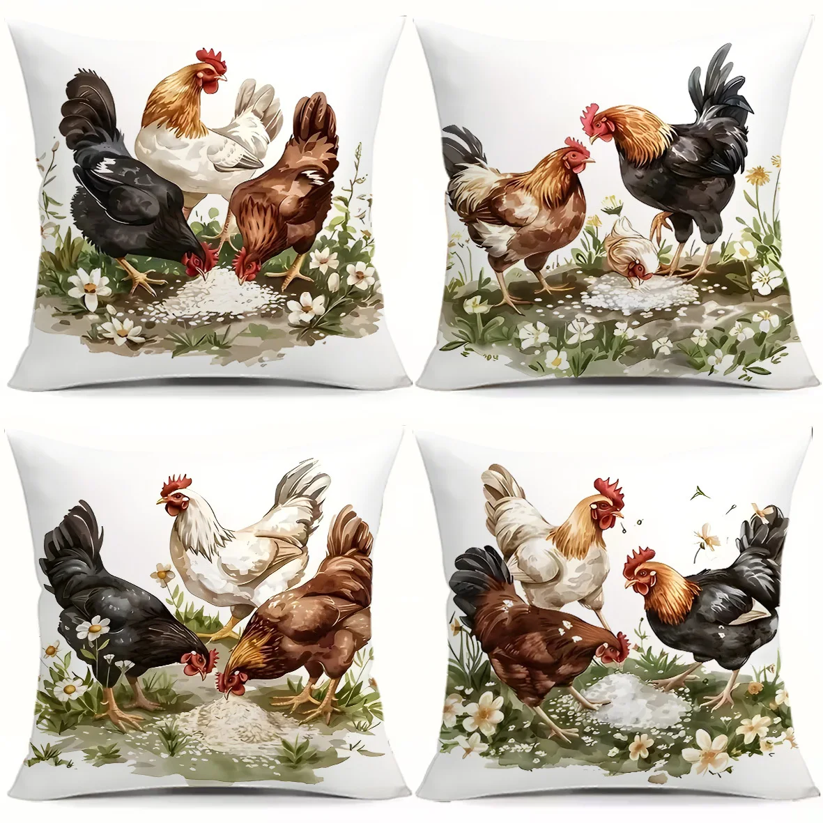Watercolor Farm Theme of Chickens digital printing pillow cover Short plush Suitable living bedrooms sofas throw cushion cover