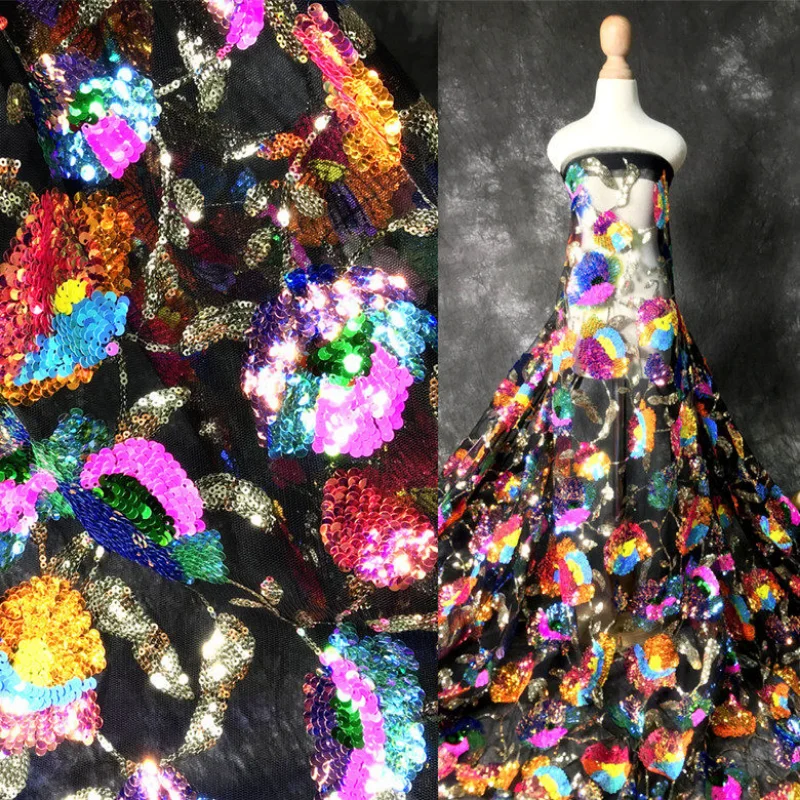 

Colorful Sequin Embroidered Mesh Fabric for DIY Sewing Evening Dress Clothing Fashion Designer Fabrics Material Cloth