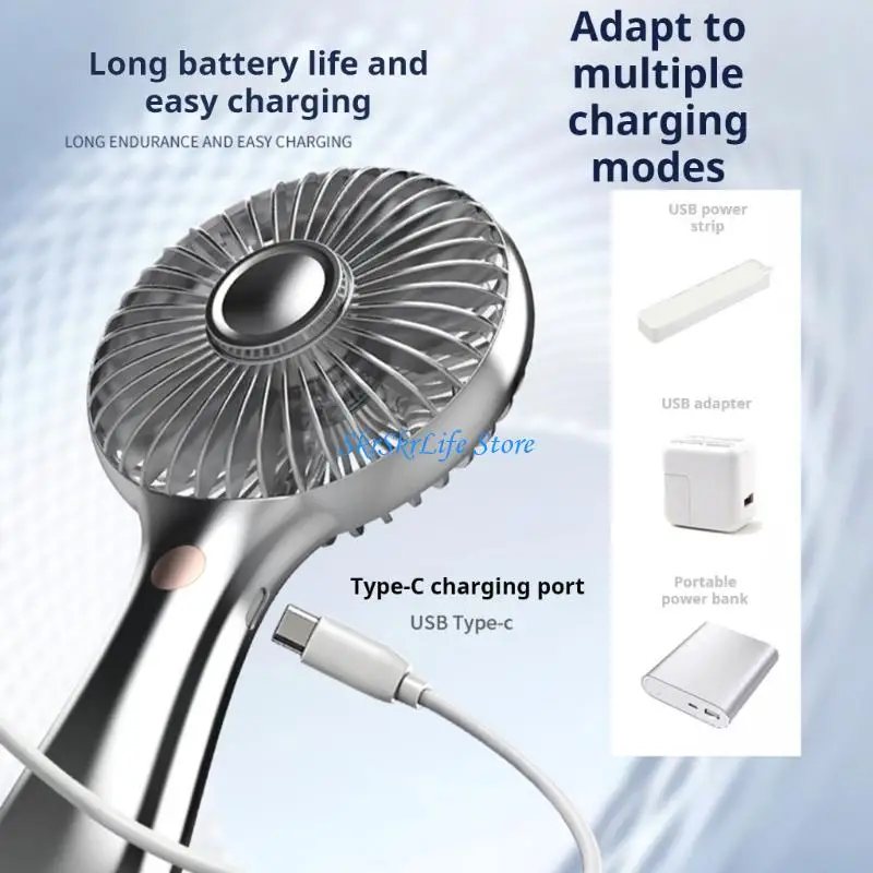 E65E 6 Speed Adjustable USB Rechargeable Handheld Fan For Offices Outdoor Home Use