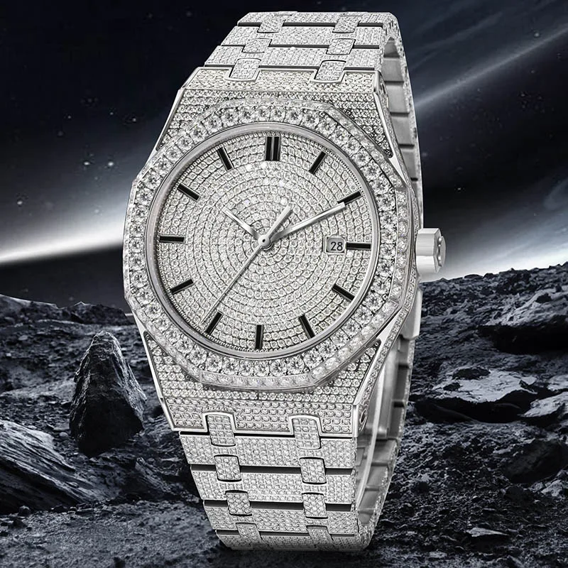 New Moissanite Full Diamond Mechanical Men's Watch Stainless Steel Mineral Glass Men's Watch Waterproof Mechanical Watch