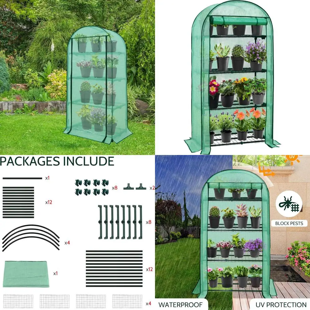 

Portable 4-Tier Mini Greenhouse with Shelves - Weather-Resistant PE Cover for Seedlings & Gardening, 32x18x63 inches, Clear/Gree