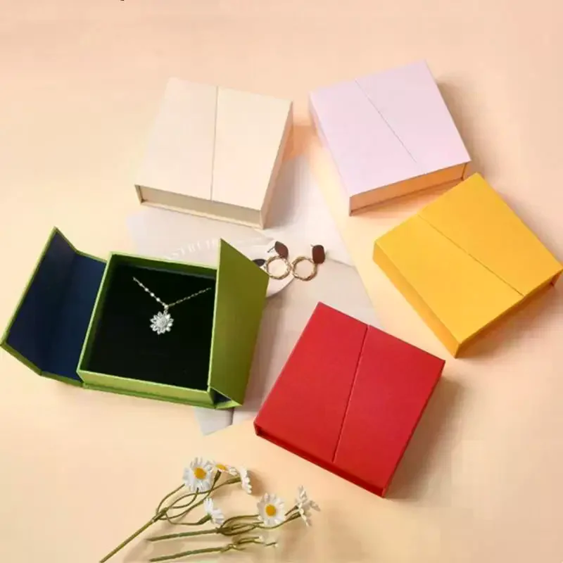 Dual-opening Magnetic Flip Jewelry Packaging Box Earring Necklace Ring Jewelry Organizer Box Thick Kraft Paper Jewelry Box