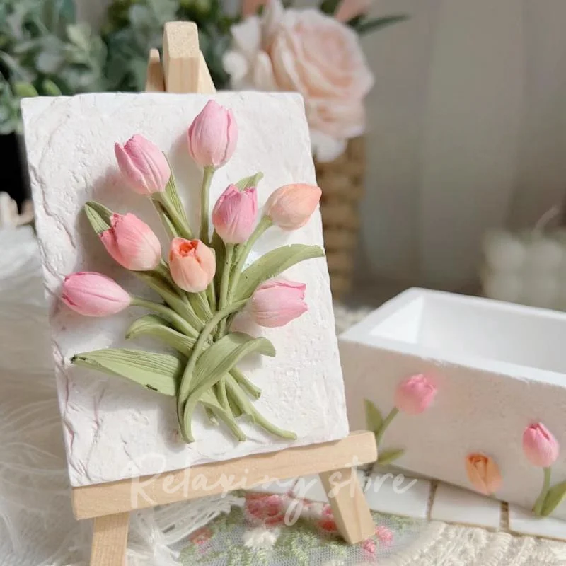 Kwiat tulipana Aromaterapia Gipsowa Dekoracja Prostokątne Pudełko Do Przechowywania Gipsów Silikonowa Forma Betonowa Pojemnik Na Naczynie Forma