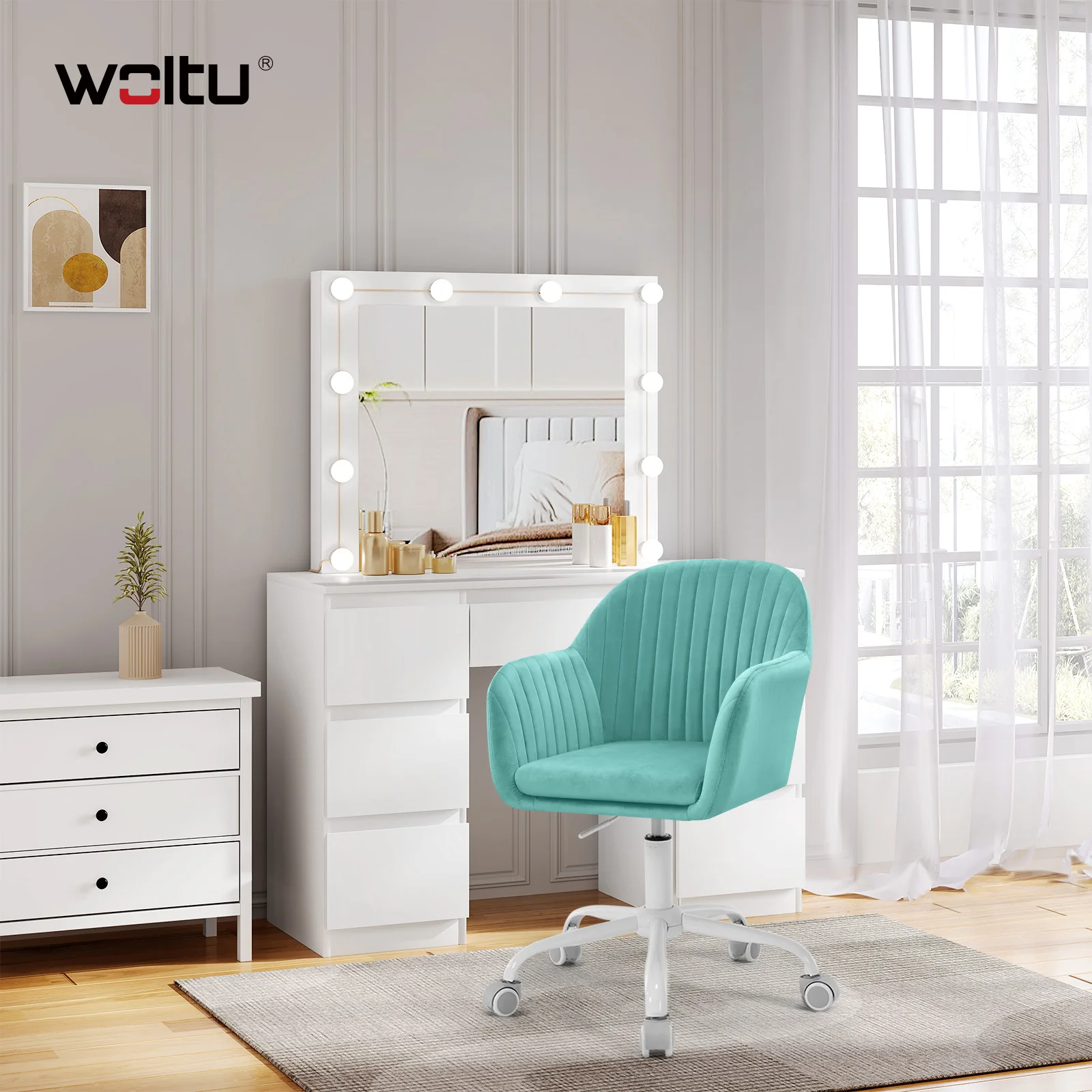 WOLTU Samt-Bürostuhl mit Armlehnen, Rollen, anhebbar, Gaming-Stühle mit hoher Rückenlehne, höhenverstellbar, ergonomischer Arbeits- und Make-up-Stuhl – Detail 38