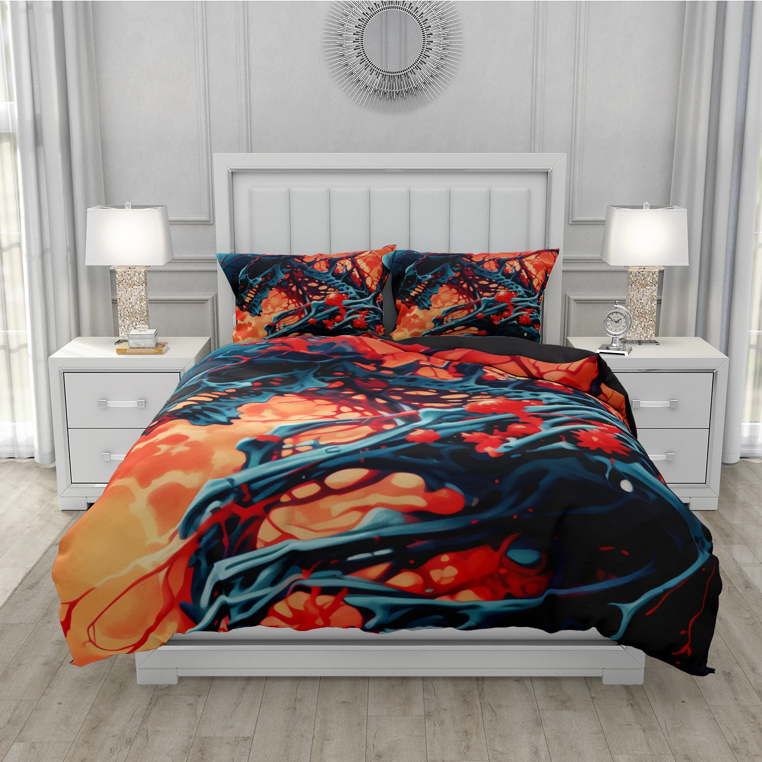 Skeleton Skull Bedding Set Qulit Cover 3d Duvet Cover Gothic Comforter Cover Twin Full Queen King Single Size Halloween Fire