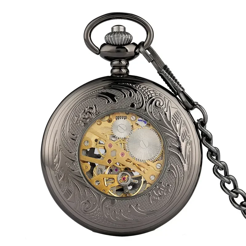 Antique Style Hollow Web Men Women Handwinding Mechanical Pocket Watch Manual Skeleton Clock Arabic Number Dial FOB Chain reloj