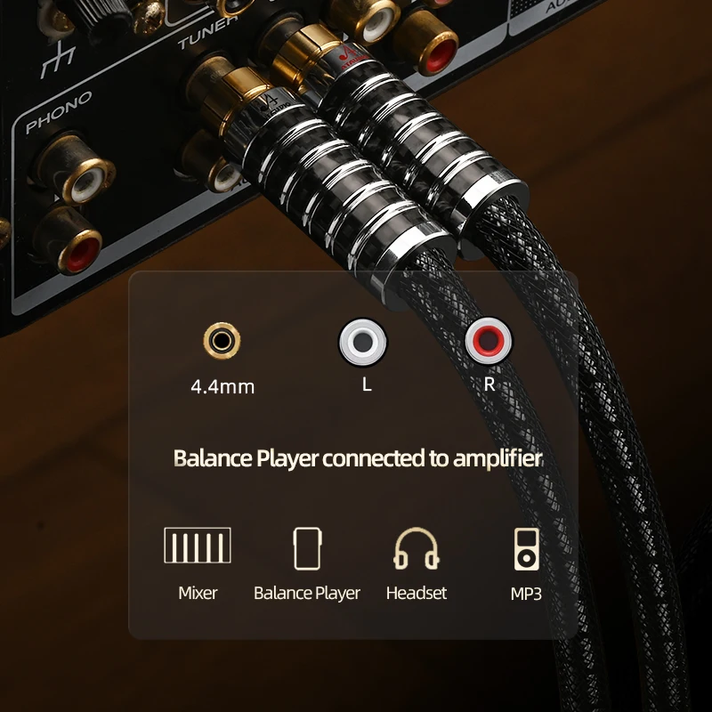 HiFi OCC Silver Plated 4.4mm to 2RCA Audio Cable High Grade 2.5mm/4.4mm to RCA Y Splitter Amplifier Headphone Balance Cable