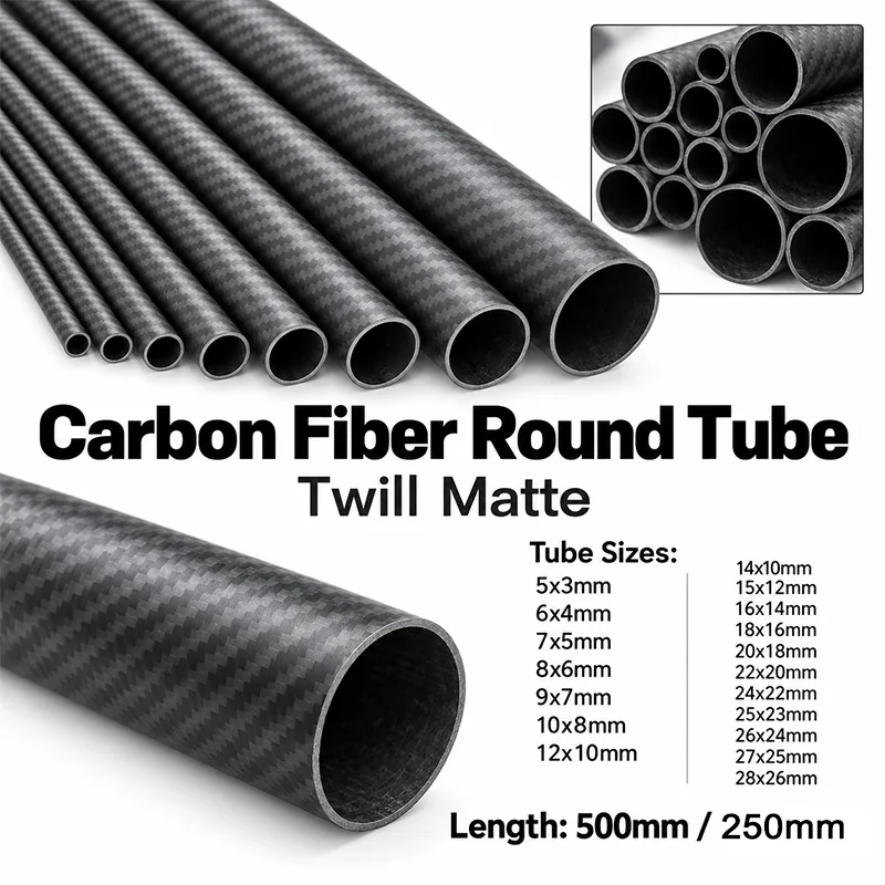 1PCS 3K Carbon Fiber Tube Twill Matte 250/500mm Diameter Remote Control Model Accessories Length 250/500mm