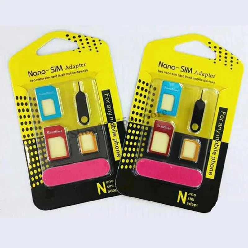 50Sets 5 in1 Metal Nano Sim Card Adapter + Micro Sim cards adapter + Standard Sim Card SIM Card For Iphone Samsung Smart Phone