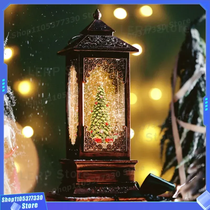 Crystal Snowflake Music Box with Santa Claus and Snowman Rotating Christmas Tree Light Ornament Perfect Holiday Gift
