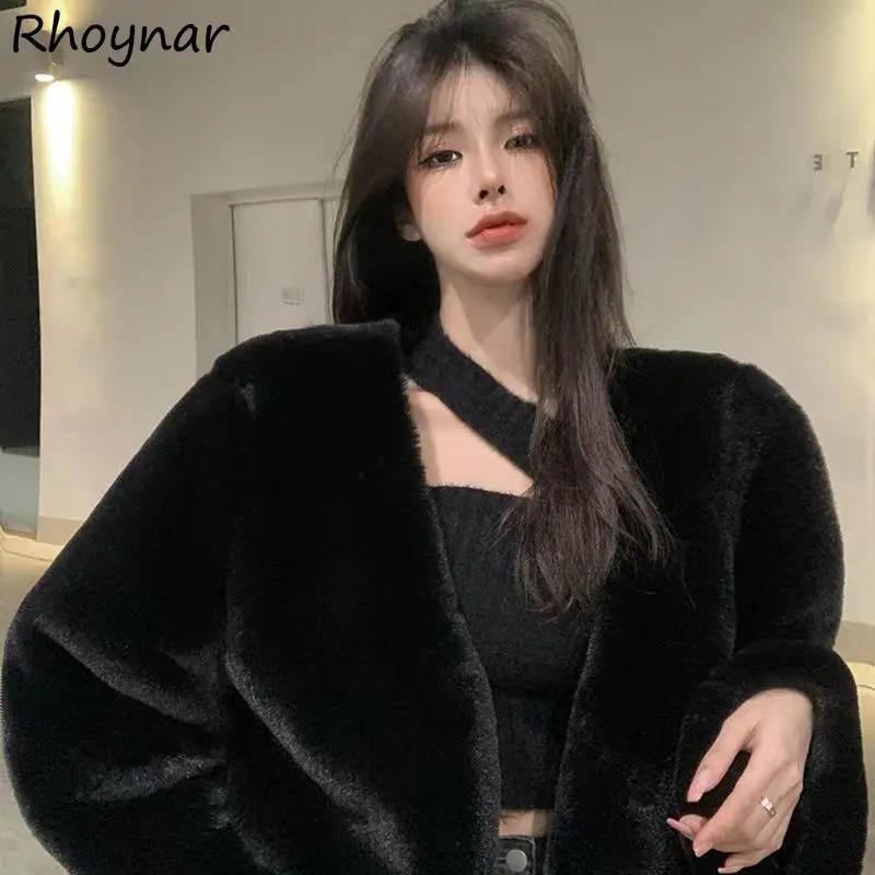 

Cropped Jackets for Women Elegant Fluffy Winter Clothes Streetwear Fashion Coat All-match Ulzzang Casual Warm New Chaqueta Mujer