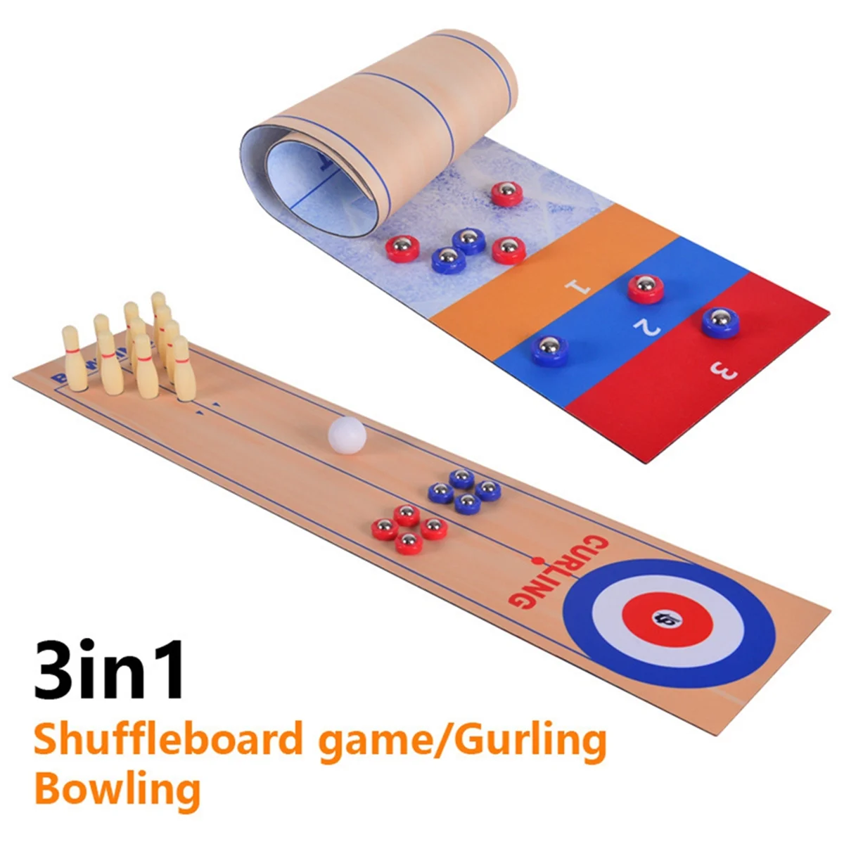 Hot Sale 3 in 1 Table Shuffleboard Game Curling Bowling Table Top Games for Home Party Gift for Children and Adults