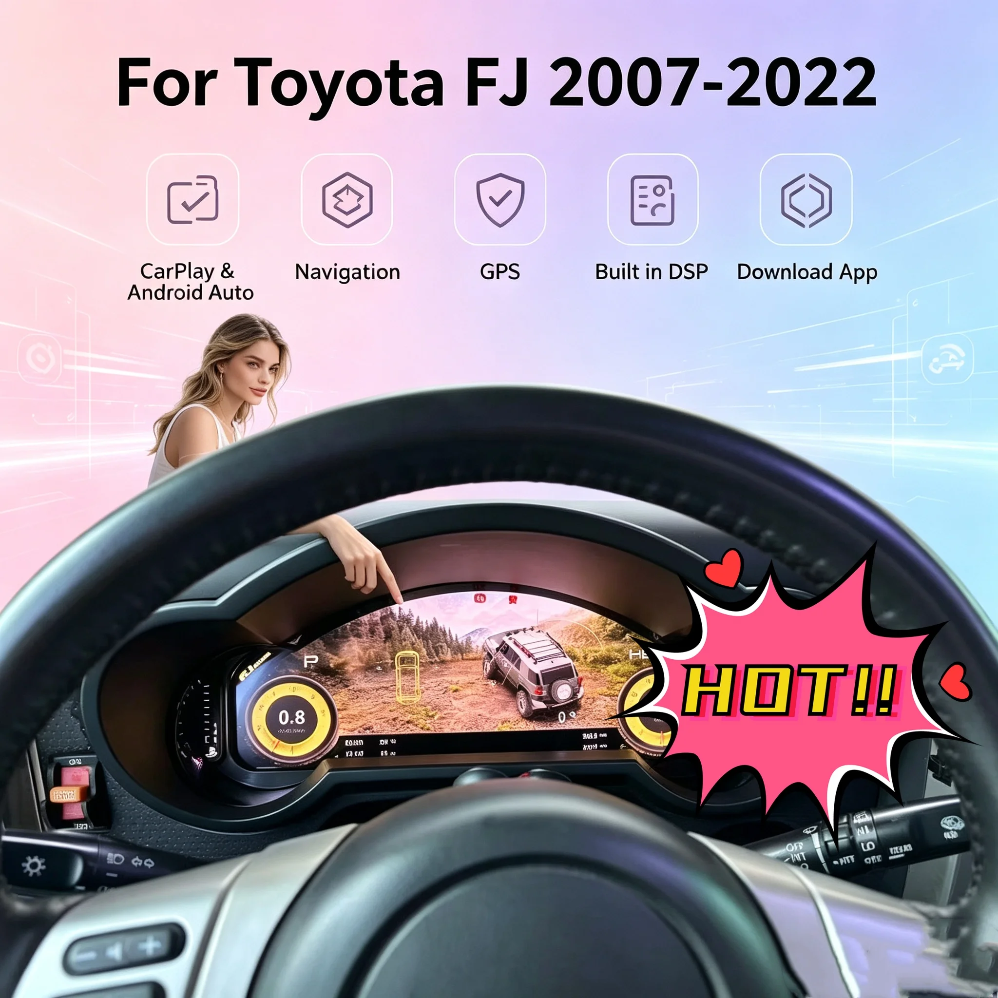 Car Digital Cluster Dashboard For TOYOTA LAND CRUISER FJ 2007-2022 Auto Instrument Meter Screen TPMS Head Unit Virtual Cockpit