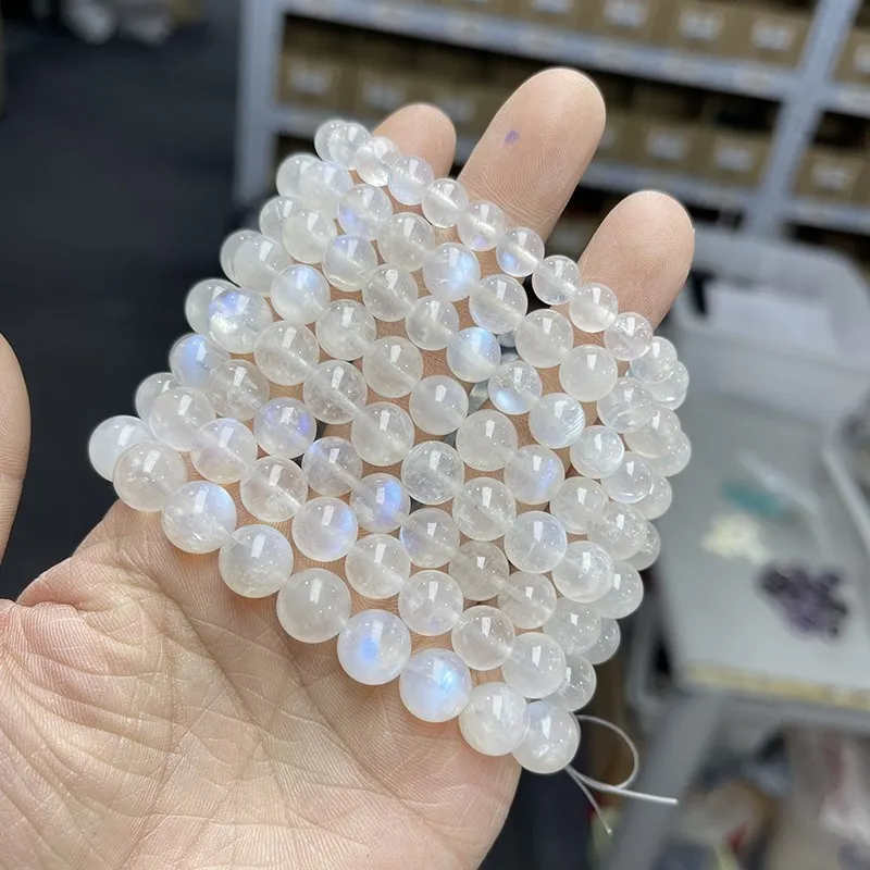 JD Natural Blue Moonstone Round Bead Strand Bracelets Women Men Charm Blue Flash Beads Luxury Energy Elastic Wrist Yoga Jewelry