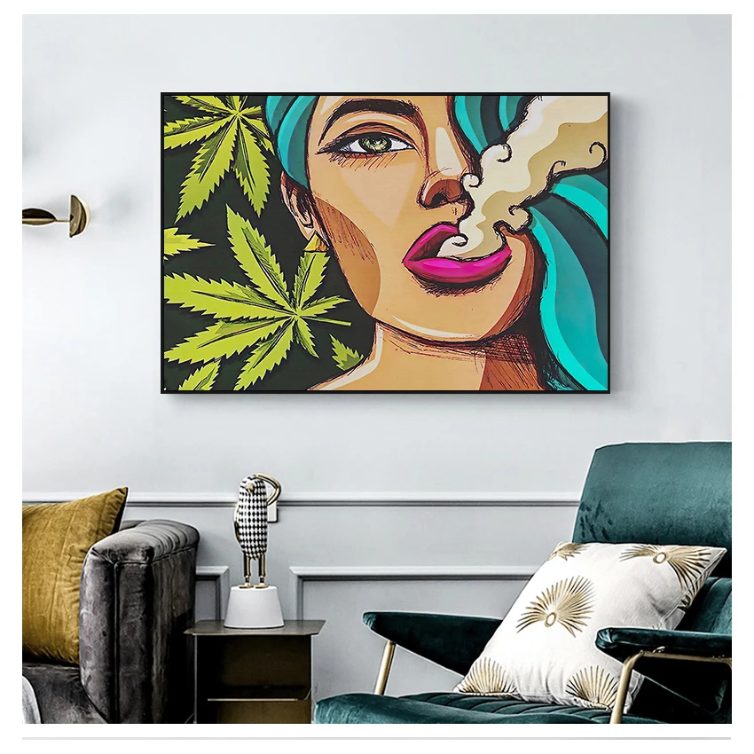 For Living Room Girl Smoking Weed HD Print Canvas Oil Paintings Modern Home Decor Poster Artwork 1 Pieces Cool Wall Art Pictures