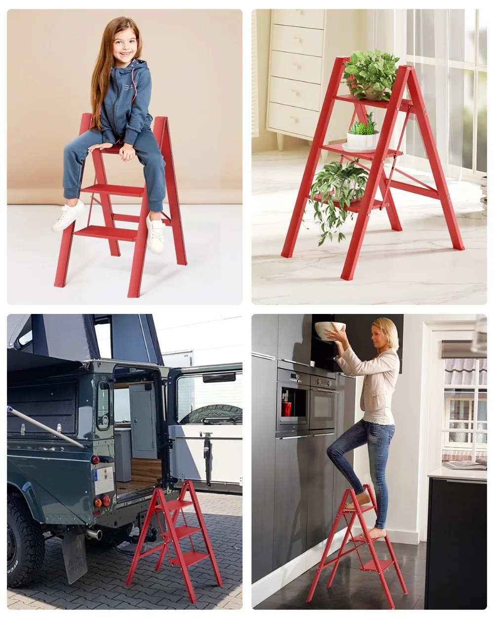 Ladnamy New Ladder Home Folding Stair Thickened Aluminum Alloy Indoor Climbing Stairs Multi-Functional Flower Stand