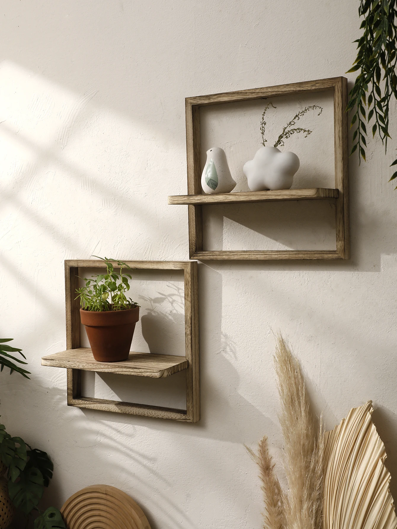 Wooden Display Shelf Floating Shelves Rustic Wood Shelves Wall Storage for Bedroom Kitchen Over Toilet Small Wall Mounted Gifts