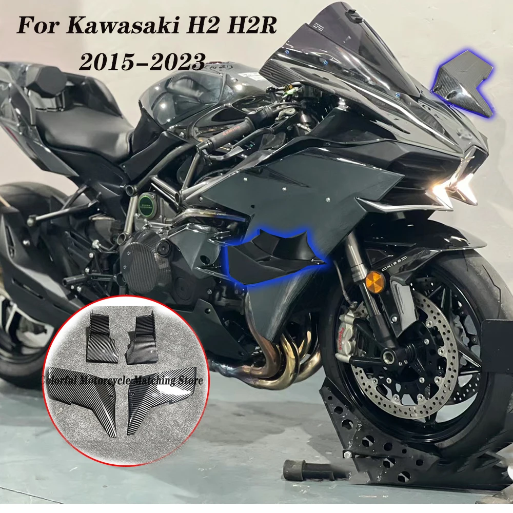 For Kawasaki H2 H2R 2015- 2020 2021 2023 Motorcycle Accessories ABS Carbon Fiber Winglets Fixed Wing Wind Deflectors Parts Kit