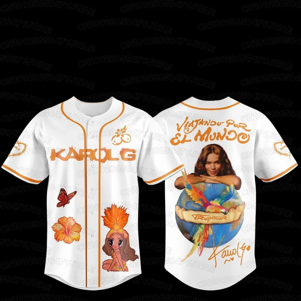 Sommer Herren Damen Karol G Viajando Por El Mundo Baseball Trikot Mädchen Casual Sport 3D-Druck Grafik T-Shirt Fan-Geschenke – Detail 3