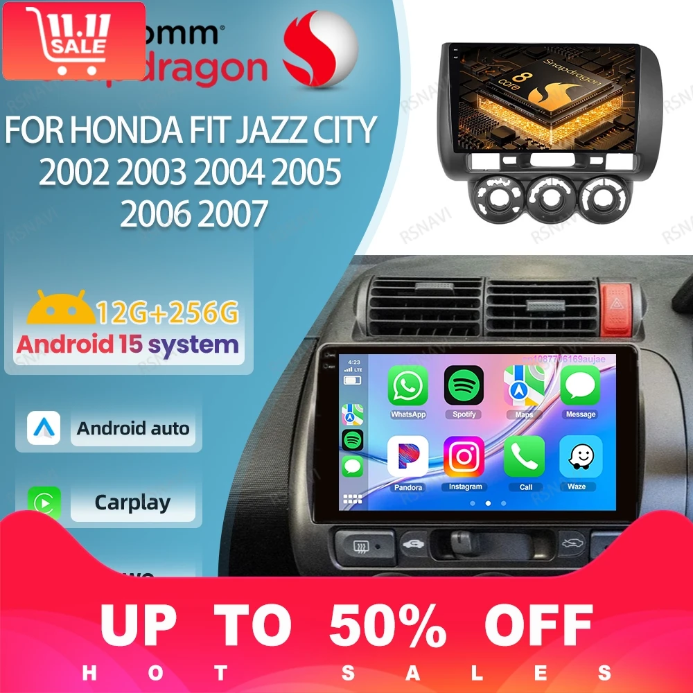 راديو السيارة أندرويد 15 لهوندا صالح جاز سيتي 2002 2003 2004 2005 2006 2007 الوسائط المتعددة Autoradio ستيريو GPS 4G LTE 5G WIFI BT DSP #1