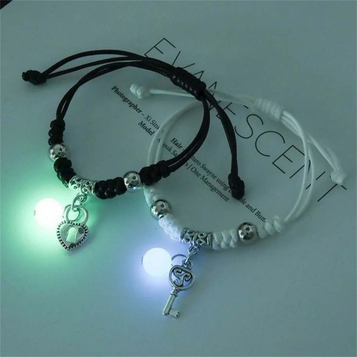 Mode Leuchtende Perlen Stern Paar Armband Für Frauen Männer Charme Katze Blume Herz Key Lock Kreuz Passenden Freund Armband Schmuck