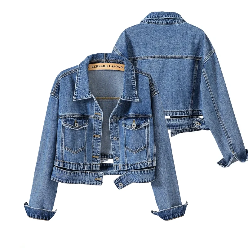 

Women's Cropped Oversized Denim Jacket Button Front Casual Street Style Daily Wear Black Blue Jean Coat