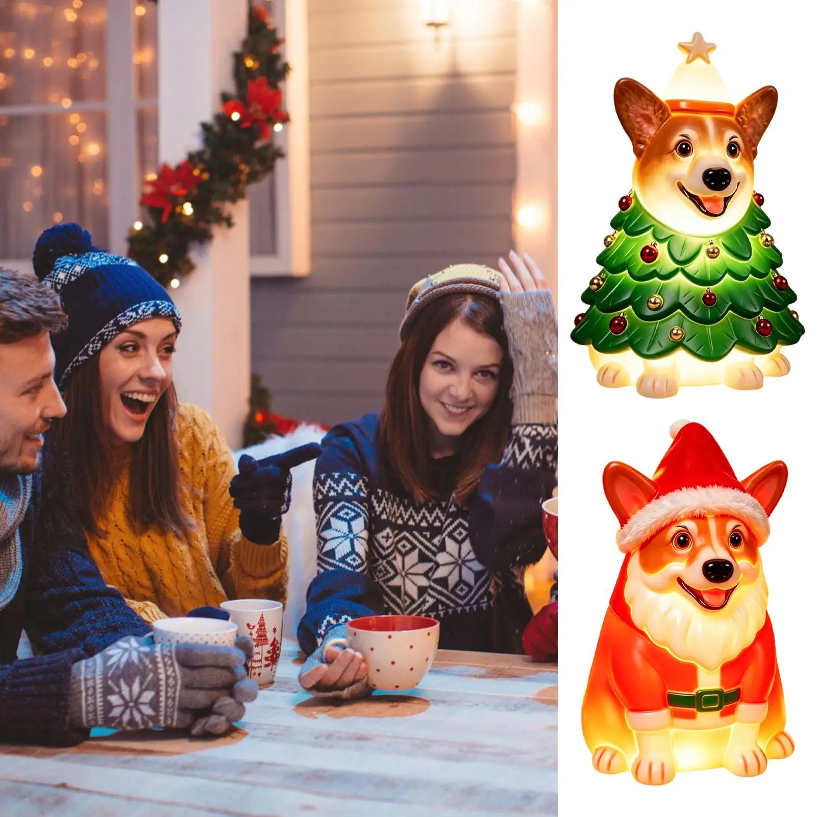 Dog Statue Festive Themed Party Table Decor With Warm Light Christmas Figurines For Home Indoor Outdoor Desk Office House