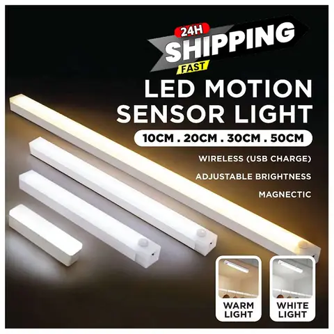 PIR Motion Sensor LED Under Cabinet Lamp Dimmable Rechargeable Night Light Stairs Closet Room Aisle Tube Bar Detector Bulb