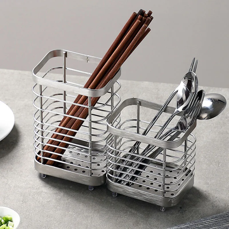 

Kitchen Cutlery Organizer Spoon Fork Cage Drain Storage Holder Tableware Shelf Box Accessories Wall Mounted Chopstick Tube