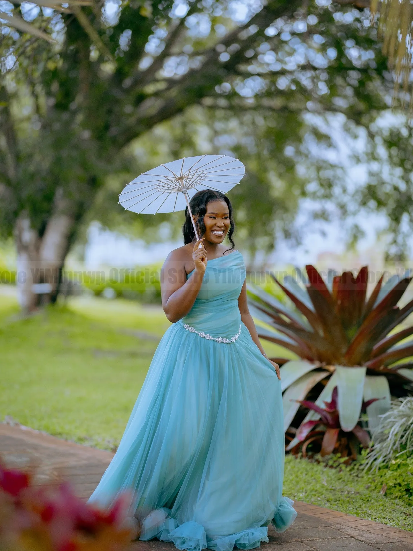 Africa Teal Bridesmaid Dresses for Women Strapless with Scarf Crystal 3D Flowers Tulle A Line Wedding Guest Party Gown Customize