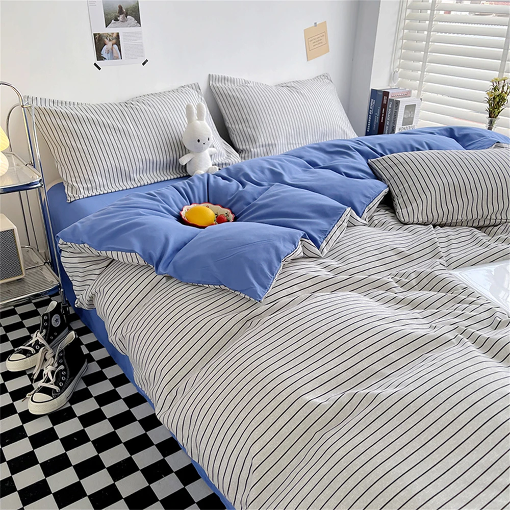 Japanese Style Duvet Cover Thickened Stripe Bed Cover housse de couette Bedroom Decor Queen King Size Quilt Covers No Pillowcase