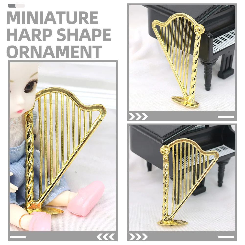 Mini Harp Toy Lifelike Luxurious Plastic House Decor Craft Decorative Instrument Work