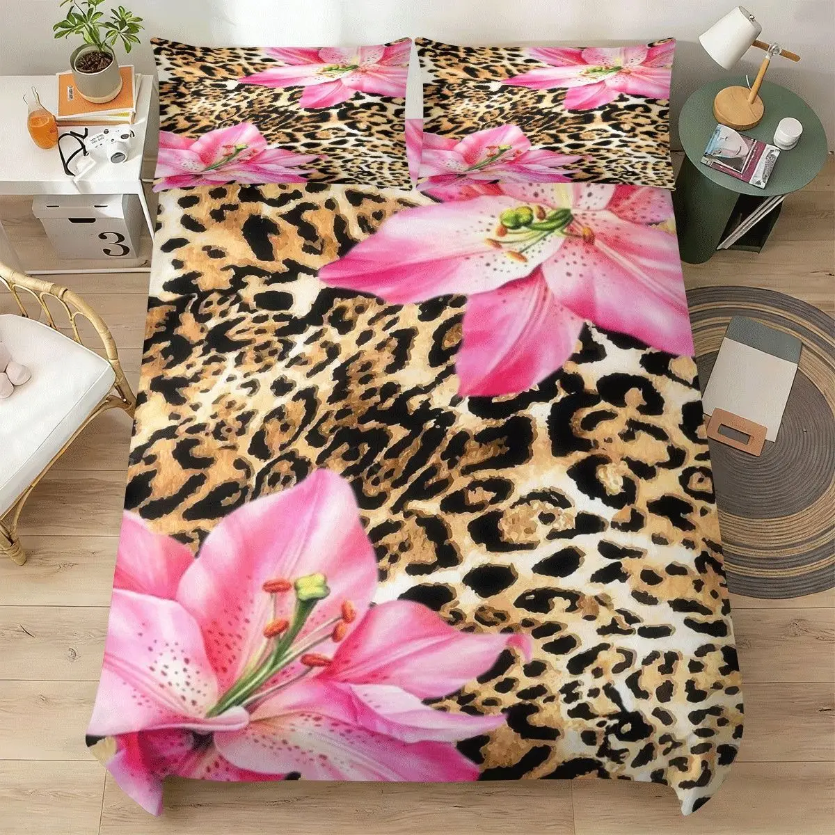 Y2K Hot Girl Style Leopard Print Flat Sheet Retro Caramel Tone Bedding Universal For Dorm Bedroom Double‑Size Bed Soft Student H