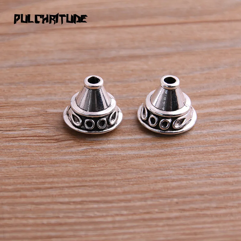 10pcs 11*14*14mm Two Color Bead Caps Charm Hollow Flower Pendants Jewelry Accessories DIY Receptacle Charms