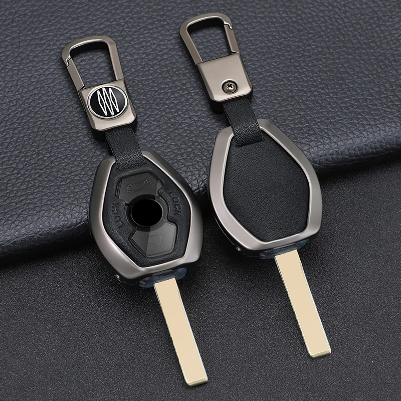 Zinc Alloy +Leather Car Key Case Cover for BMW 3 5 7 Series X5 E53 X3 F83 E46 E39 E38 E60 E63 E61 E64 330i Z3 Z4 E85 E86 M5 325i view 2