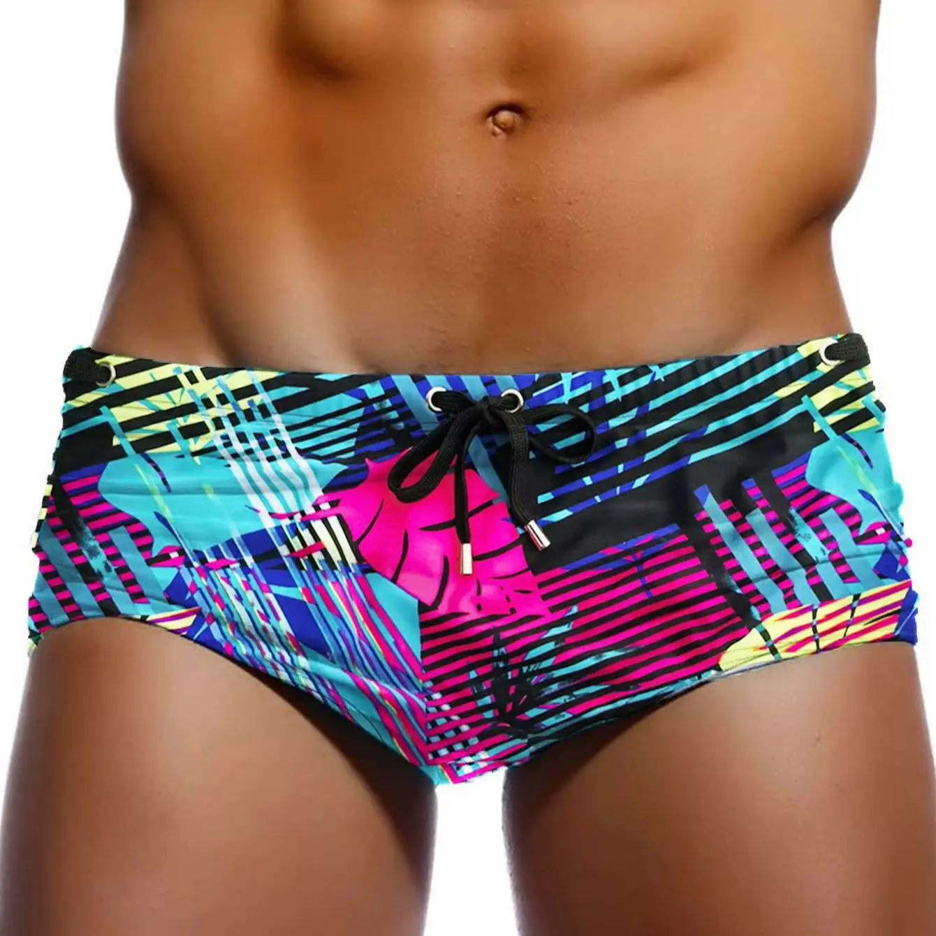 Sexy Mens Swimwear Leaf Print Swim Boxer Briefs Bikini Brazilian Cut Surf Trunks Swimsuits Underwear Beach Sports Shorts