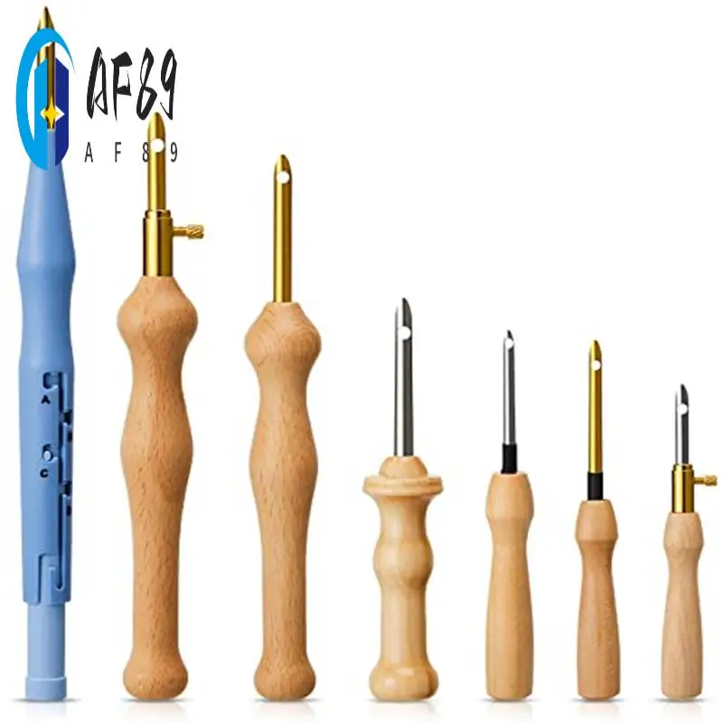 

AF89-7 шт., игла для вышивания, пряжа, деревянная ручка, перфоратор, игла, ручка для вышивания, инструмент для крючков коврика