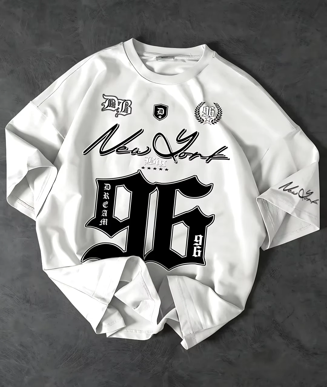Men Women Vintage New York 96 Gothic Letter Star Print Short Sleeve T‑Shirt Crew Neck Hip Hop Streetwear Casual Baseball Tops