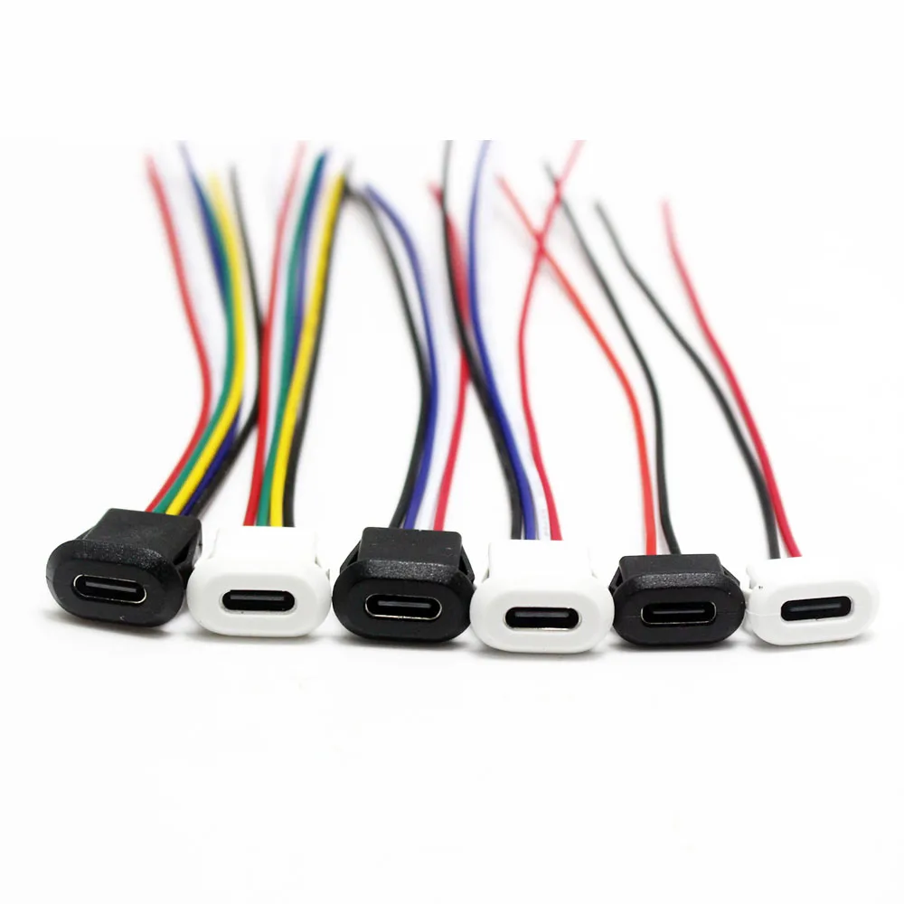 1pcs USB-C Type 6Pin Waterproof USB Connector Direct compression female base Female Socket Charging Interface With Welding Wire