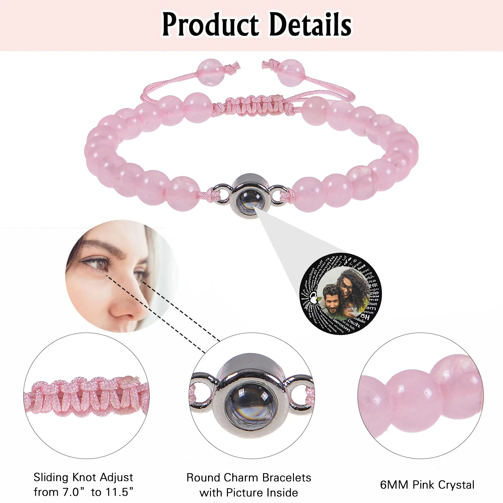 Custom Photo Bracelet Projection Women's Opal Crystal Turquoise Customized Color Photos Ladies Personalization Girlfriend Gift view 6