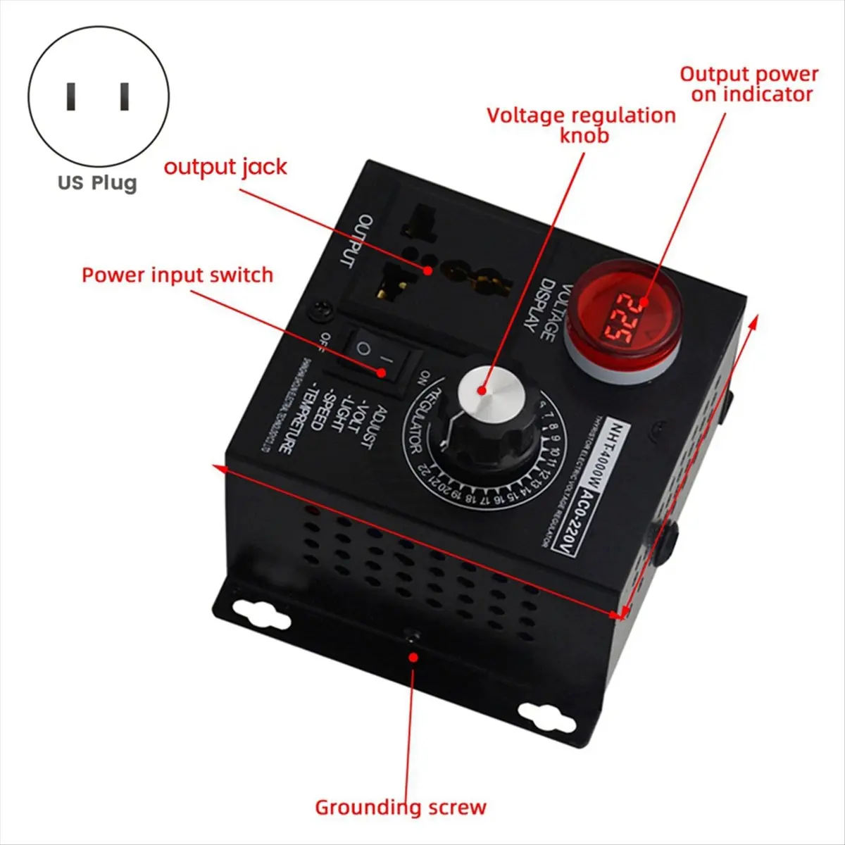 ABYA 4000W Voltage Regulator Portable Speed Adjustable Voltage Regulator Compact Variable Voltage Controller US Plug