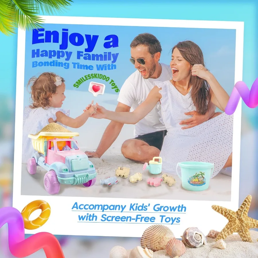 ของเล่นชายหาด รถดัมพ์ของเล่นทราย พร้อมถังทราย พลั่ว และแม่พิมพ์ ของเล่นทรายสำหรับเด็กเล็ก เด็กชายและเด็กหญิง