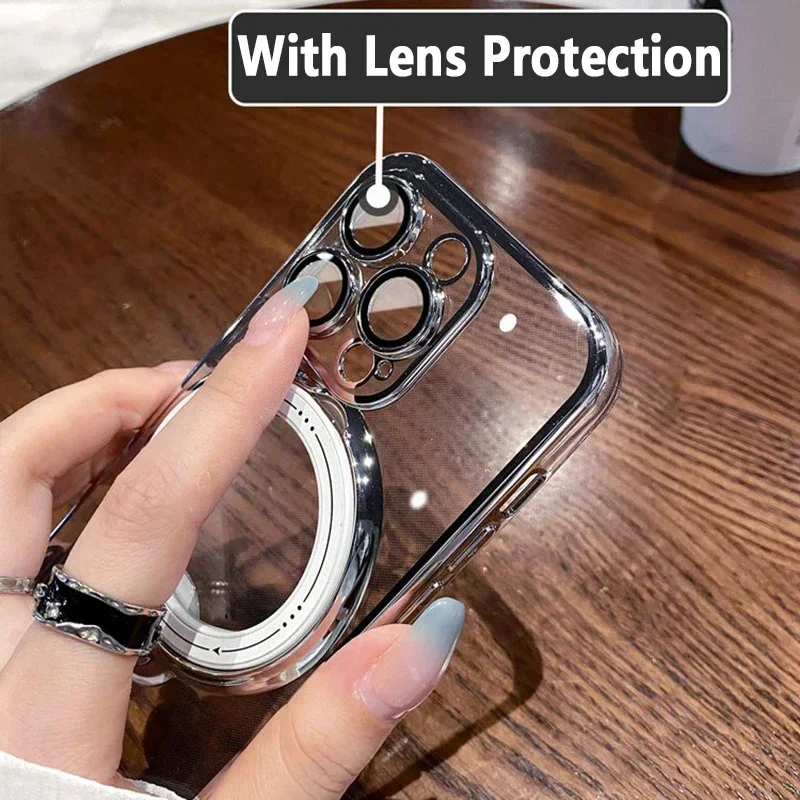 Luxury Ring Stand Holder Transparent Case For iPhone 15 14 13 12 11 Pro Max 15 Plus Magnetic 360 Degree Adjustable Stand Cover