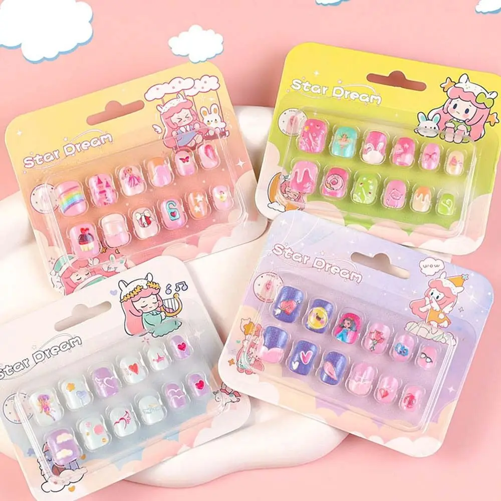 12 pezzi/set forniture per unghie unghie finte per bambini accessori per unghie copertura completa punte per nail art unghie finte per cartoni animati per bambini