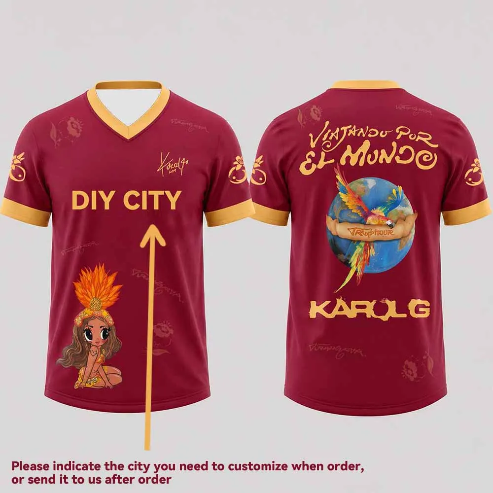 Unisex Clothing DIY Customized CITY Design Football Tees  Karol G Viajando Por El Mundo World Tour 2026 Jersey Women Men T-shirt