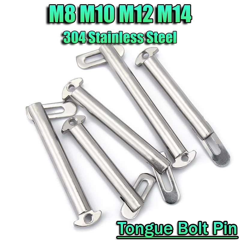 304 Stainless Steel Tongue Bolt Pin Marine Grade Hardware M8~M14 Elbow Bolt Tongue Clasp Latch for Boat Auto Industrial Use